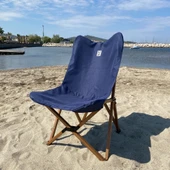 Bag The Joy Ahşap Katlanır Kamp Bahçe Sandalyesi Kahverengi Iskelet Lacivert Kılıf - 6