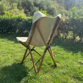 Ahşap Katlanır Kamp Bahçe Sandalyesi Antrasit Iskelet Bej Kılıf - 11