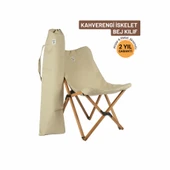 Bag The Joy Ahşap Katlanır Kamp Bahçe Sandalyesi Kahverengi Iskelet Bej Kılıf - 1