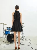 Organze Siyah Mini Abiye Elbise - 4