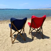 Bag The Joy Ahşap Katlanır Kamp Bahçe Sandalyesi Kahverengi Iskelet Lacivert Kılıf - 5