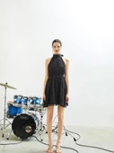 Organze Siyah Mini Abiye Elbise - 5