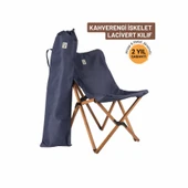 Bag The Joy Ahşap Katlanır Kamp Bahçe Sandalyesi Kahverengi Iskelet Lacivert Kılıf - 1