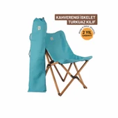 Bag The Joy Ahşap Katlanır Kamp Bahçe Sandalyesi Kahverengi Iskelet Turkuaz Kılıf - 1