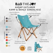 Bag The Joy Ahşap Katlanır Kamp Bahçe Sandalyesi Kahverengi Iskelet Turkuaz Kılıf - 4