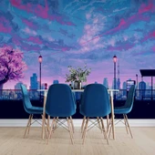 Dinlendirici Pembe Ağaç şehir çizimi Duvar Kağıdı thumbnail 5