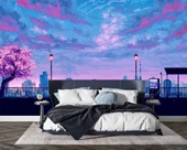 Dinlendirici Pembe Ağaç şehir çizimi Duvar Kağıdı thumbnail 2