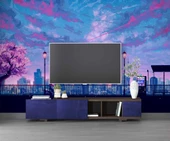 Dinlendirici Pembe Ağaç şehir çizimi Duvar Kağıdı thumbnail 3