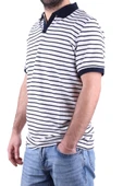 Dagoster DMG23-231237  Beyaz Lacivert Günlük Çizgili Polo Yaka Erkek Tişört thumbnail 3