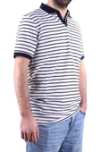 Dagoster DMG23-231237  Beyaz Lacivert Günlük Çizgili Polo Yaka Erkek Tişört thumbnail 1