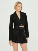 Gabardin Dikiş Detay Crop Ceket Siyah - 6