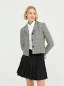 Ekose Desen Crop Ceket - 4
