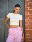 Pamuklu Crop Basic T-shirt Beyaz - 3