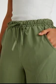 Tasarım Beli Lastikli Bağcıklı Keten Günlük Pantolon - 3