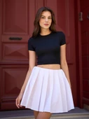 Pamuklu Crop Basic T-shirt Siyah - 9