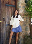 Pamuklu Oversize Basic T-shirt Ekru - 3