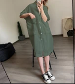 Elbise Keten Günlük Cep Detaylı Salaş Kadın - 1