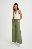 Tasarım Beli Lastikli Bağcıklı Keten Günlük Pantolon - 4
