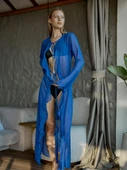 Şifon Fırfırlı Pareo Kimono Saks - 3