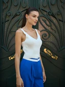 Triko Askılı Bluz Ekru - 2