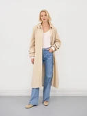 Oversize Düğmeli Trençkot Bej - 1