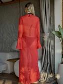 Şifon Fırfırlı Pareo Kimono Mercan - 4