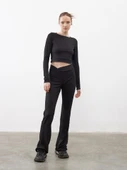Fitilli Likralı Crop Uzun Kollu Bluz Siyah - 4
