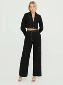 Gabardin Dikiş Detay Crop Ceket Siyah - 7