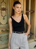 Triko Askılı Bluz Siyah - 3