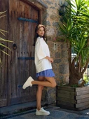 Pamuklu Oversize Basic T-shirt Ekru - 2