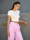 Pamuklu Crop Basic T-shirt Beyaz - 8
