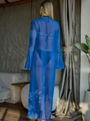 Şifon Fırfırlı Pareo Kimono Saks - 5