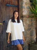 Pamuklu Oversize Basic T-shirt Ekru - 5