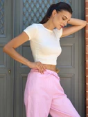 Pamuklu Crop Basic T-shirt Beyaz - 6