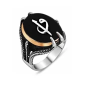 Gümüş Siyah Taşlı Kartal Pençesi Elif Vav Erkek Yüzük thumbnail 3