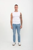 Erkek Slim Fit Düşük Bel Dar Kesim Dar Paça Likralı Açık Mavi Jean Pantolon - 2