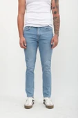 Erkek Slim Fit Düşük Bel Dar Kesim Dar Paça Likralı Açık Mavi Jean Pantolon - 4