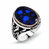 Gümüş Parlament Mavisi Zirkon Taşlı Erkek Yüzük thumbnail 1