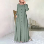 Günlük Yazlık Tam Boy Tesettür Kadın Keten Elbise - 1