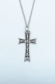 Kuru Kafalı Haç Gümüş Kaplama Düz Zincir Kolye thumbnail 1