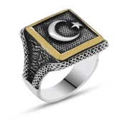 Gümüş Türk Bayrağı Ay Yıldız Erkek Yüzük thumbnail 4