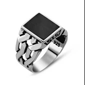 Gümüş Siyah Taşlı Erkek Yüzük thumbnail 2