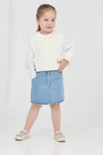 Kız Çocuk 3'lü Jean Takım (Jean Etek+Gömlek+Triko Yelek) 12170 - 2