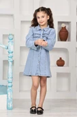 Kız Çocuk Gömlek Yakalı Jean Elbise 12171 - 5