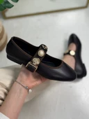 Günlük Kadın Babet İnci Altın Bant Toka Oval Burun Hafif Ortopedik Rahat Ev İş Ofis Ayakkabı 300 - 1