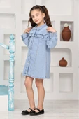 Kız Çocuk Gömlek Yakalı Jean Elbise 12171 - 3