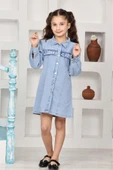 Kız Çocuk Gömlek Yakalı Jean Elbise 12171 - 1