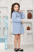 Kız Çocuk Gömlek Yakalı Jean Elbise 12171 - 4