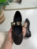 Günlük Kadın Babet İnci Altın Bant Toka Oval Burun Hafif Ortopedik Rahat Ev İş Ofis Ayakkabı 300 - 2