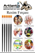 Resim Fırçası 5 Numara 5 Adet Yassı Uçlu Sentetik Resim Fırça Ekonomik Suluboya Akrilik Boya Guaj Boya Yağlı Boya - 3